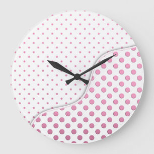 Sweet Pink and White Polka Dot Pattern Design Large Clock