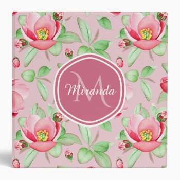 Sweet Pink Apple Blossom Floral With Monogram Binder by ohsogirly at Zazzle