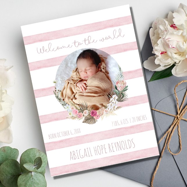 Sweet Pink Baby Girl Birth Photo Announcement (Sweet Pink Baby Girl Birth Photo Announcement)