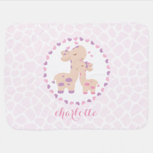 Sweet Pink Baby Girl Giraffe Personalized Receiving Blanket