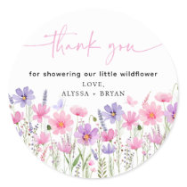 Sweet Pink Baby in Bloom Wildflower Baby Shower Classic Round Sticker