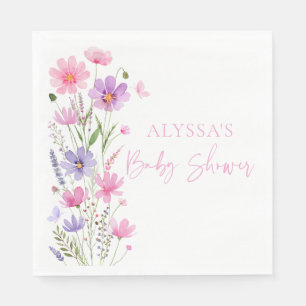Sweet Pink Baby in Bloom Wildflower Baby Shower Napkins