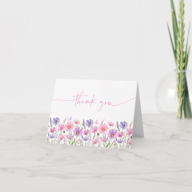 Sweet Pink Baby in Bloom Wildflower Baby Shower Thank You Card (Front)