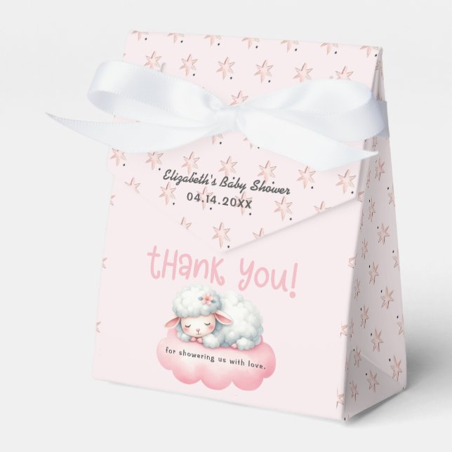 Sweet Pink Baby Lamb Girl Baby Shower Favor Boxes (Front Side)