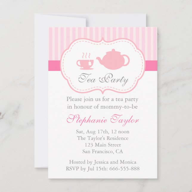 Sweet Pink Baby Shower, Tea Party for Mom to Be Invitation (Front)