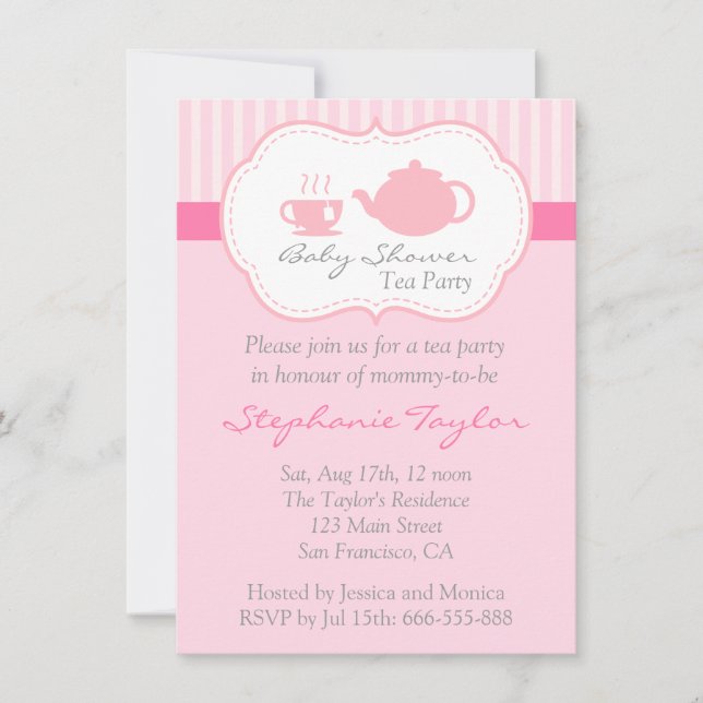 Sweet Pink Baby Shower, Tea Party for Mom to Be Invitation (Front)