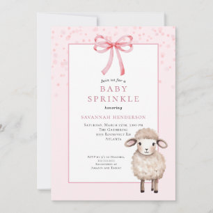 Sweet Pink Baby Sprinkle with Bow & Cute Lamb  Invitation