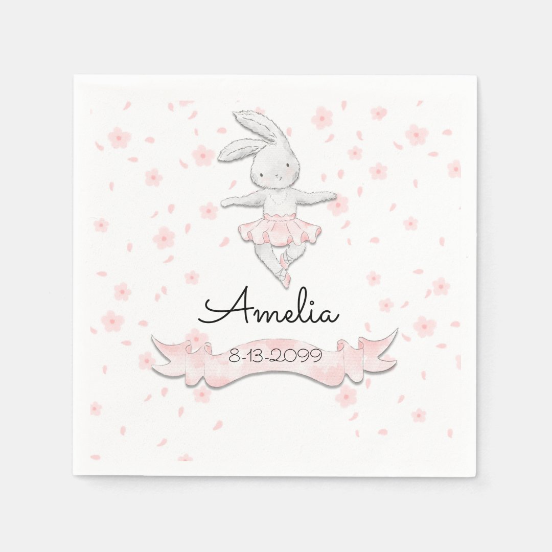 Sweet Pink Ballerina Bunny First Birthday Floral Napkins Zazzle