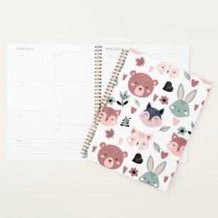 Sweet Pink Bear Fox And Bunny Forest Planner