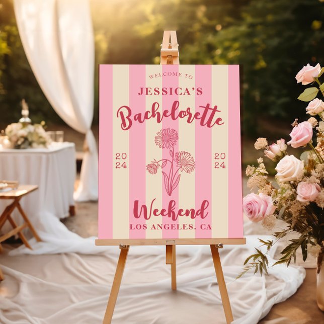 Sweet Pink Beige Striped Bachelorette Birth Flower Foam Board (Creator Uploaded)