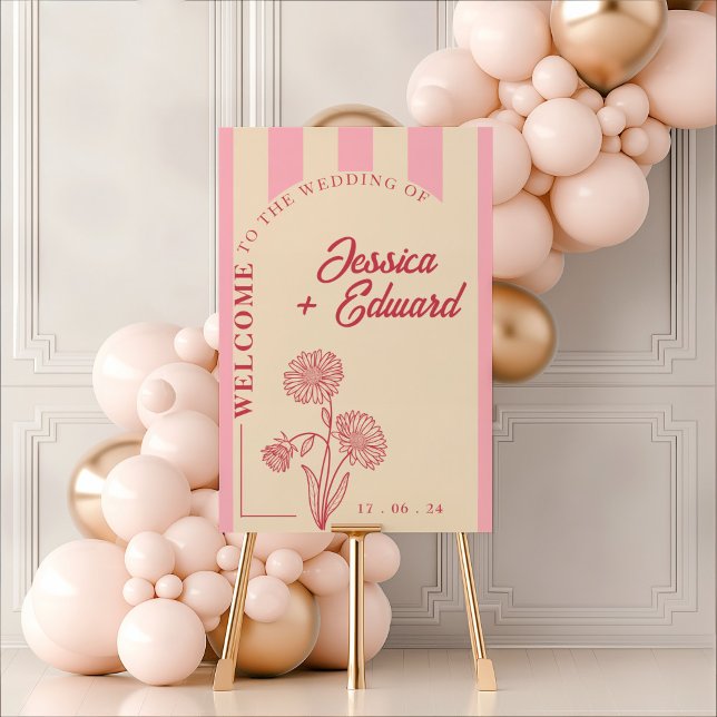 Sweet Pink Beige Striped Wedding Chic Birth Flower Foam Board (Creator Uploaded)