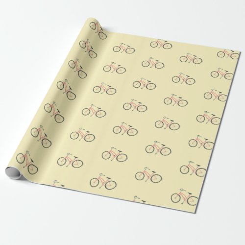 Sweet pink bicycles butter yellow wrapping paper