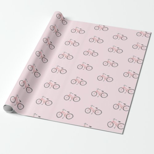 Sweet pink bicycles on pastel blush wrapping paper