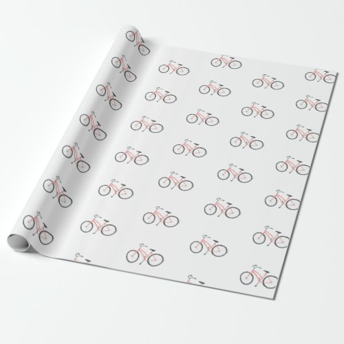 Sweet pink bicycles on white wrapping paper