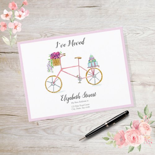 Sweet Pink Bike With Flowers Packages Ive Moved Announcement Postcard