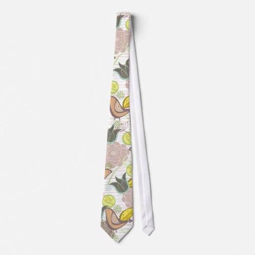 Sweet Pink Birds Floral Garden Spring Flowers Tie