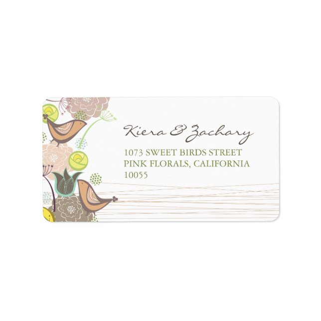 Sweet Pink Birds Spring Floral Garden Chic Address Label (Front)