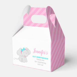Sweet Pink Birthday Favor Box with Elephant