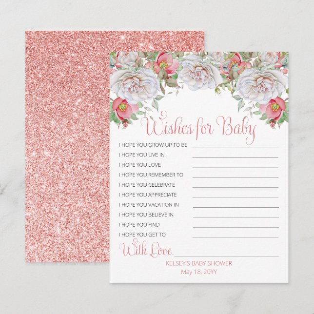 Sweet Pink Blooms Pink Girl Shower Wishes for Baby Note Card (Front/Back)
