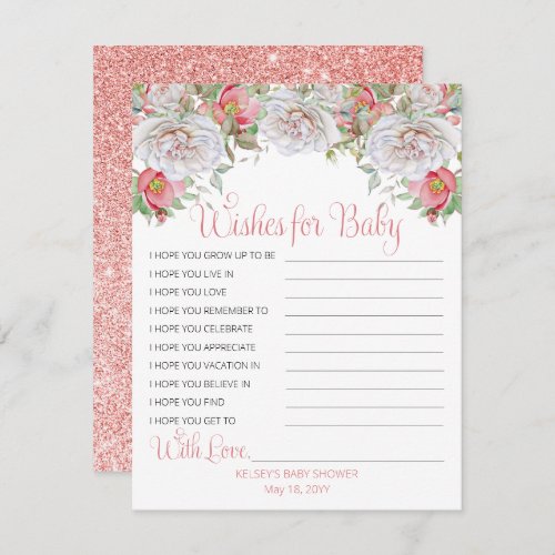 Sweet Pink Blooms Pink Girl Shower Wishes for Baby Note Card