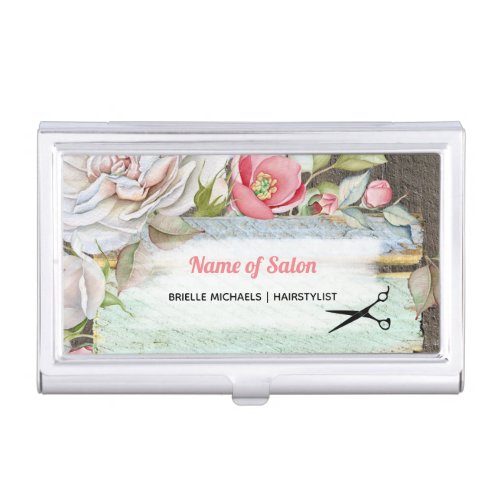 Sweet Pink Blossom Floral Hairstylist Beauty Salon Business Card Case