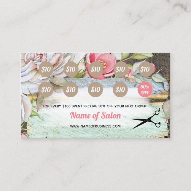 Sweet Pink Blossom Floral Salon Loyalty Rewards (Front)