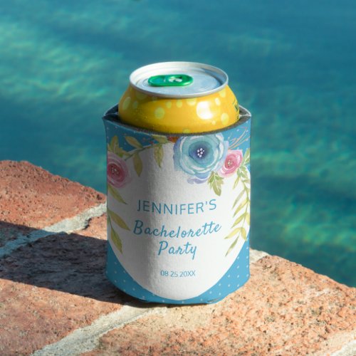 Sweet Pink Blue Boho Floral Bachelorette Party  Can Cooler