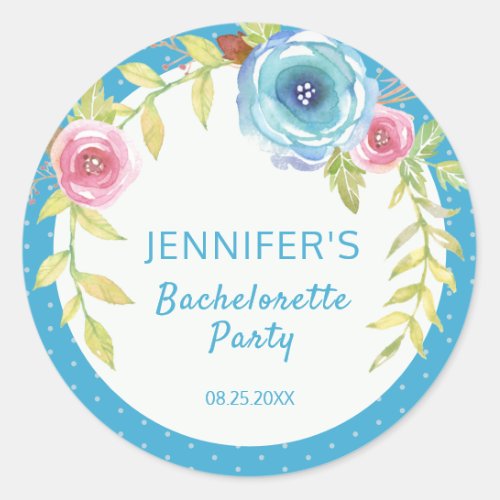 Sweet Pink Blue Boho Floral Bachelorette Party  Classic Round Sticker