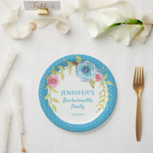 Sweet Pink Blue Boho Floral Bachelorette Party Paper Plates