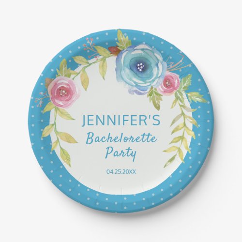 Sweet Pink Blue Boho Floral Bachelorette Party   Paper Plates