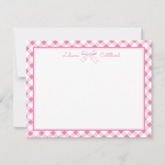 Sweet Pink Bow and Gingham Note Card