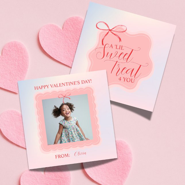 Sweet Pink Bow Valentine's Classroom Photo Card (Share this Sweet Treat Pink Bow Valentine's Classroom Photo Note Card!!)