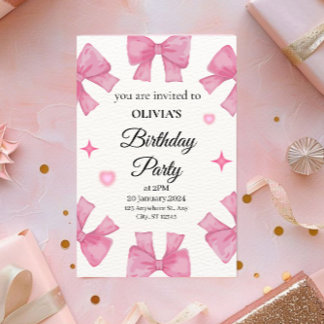 Sweet Pink Bows Birthday Invitation for Girls