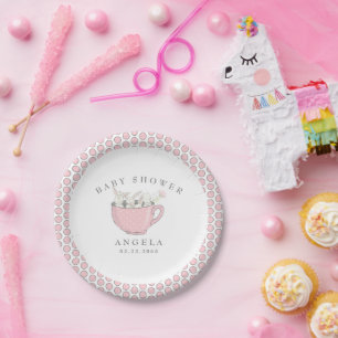 Sweet Pink Bunnies in a Cup Baby Shower Paper Plates