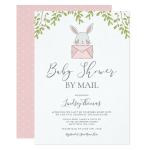Sweet Pink Bunny Girl Baby Shower by Mail Invitation