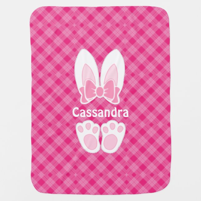 Sweet Pink Bunny Rabbit Baby Blanket (Front)
