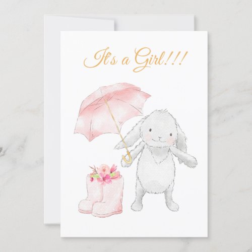  Sweet Pink Bunny Umbrella Shower Invitation