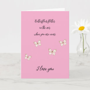 Sweet Pink Butterflies with Hearts Love Card