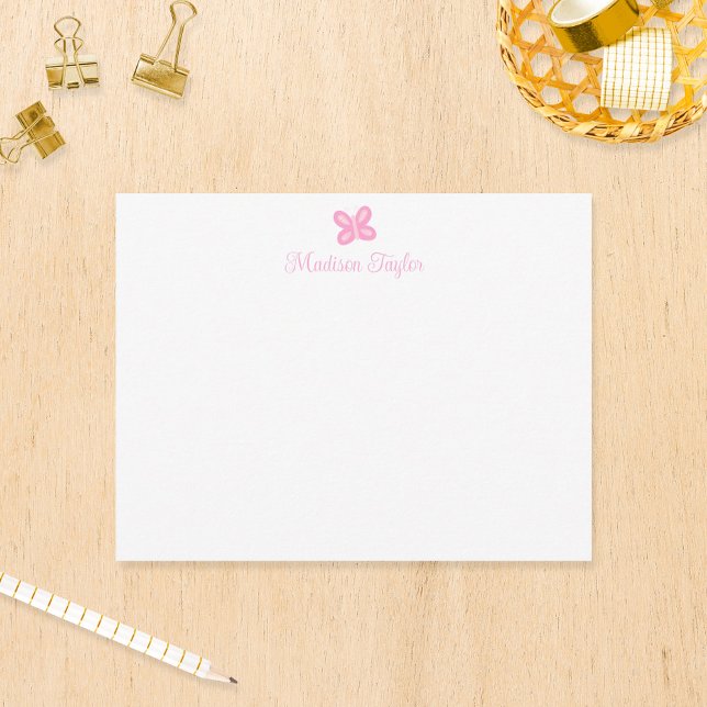 Sweet Pink Butterfly Kids Personalized Stationery Note Card (Creator Uploaded)