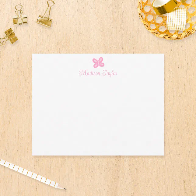 Sweet Pink Butterfly Kids Personalized Stationery Note Card | Zazzle