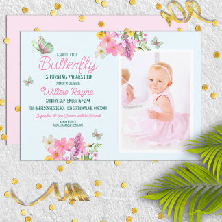 Sweet Pink Butterfly Theme Girl's Birthday Party Invitation