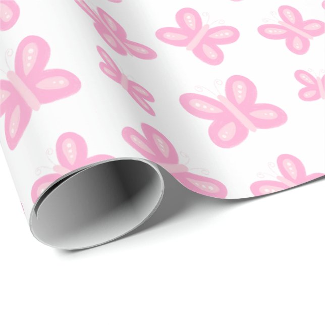 Sweet Pink Butterfly Wrapping Paper (Roll Corner)