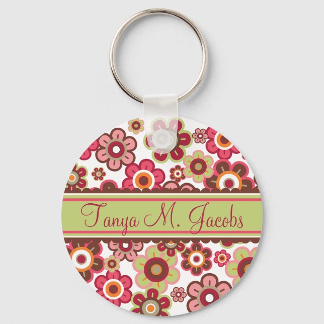 Sweet Pink Candy Daisies Flowers Girly Pattern Fun Keychain (Front)