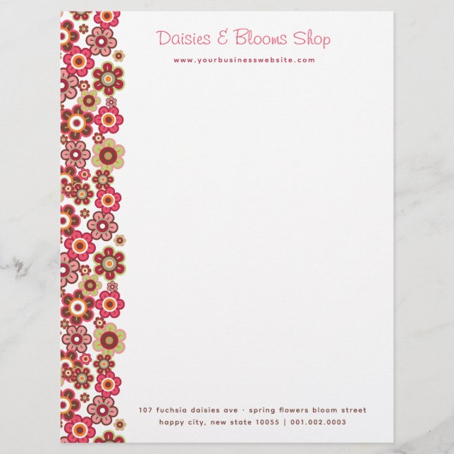 Sweet Pink Candy Daisies Flowers Girly Pattern Fun Letterhead (Front)