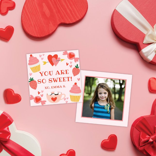 Sweet Pink Candy Valentine's Classroom Photo Card (Creator Uploaded)