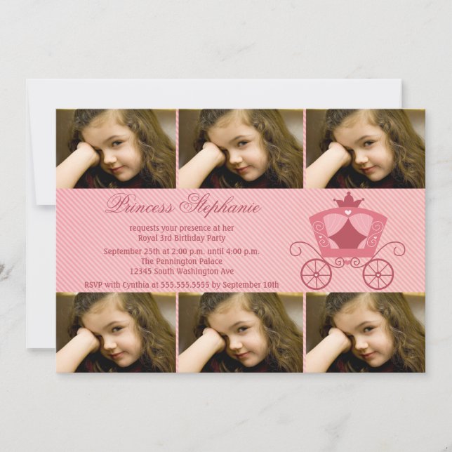 Sweet pink carriage 6 photo birthday party invite (Front)