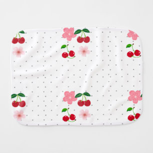 Sweet Pink Cherry Blossom Polka Dot Baby Burp Rag Cloth