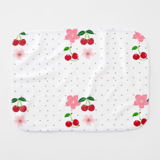Sweet Pink Cherry Blossom Polka Dot Baby Burp Rag Cloth