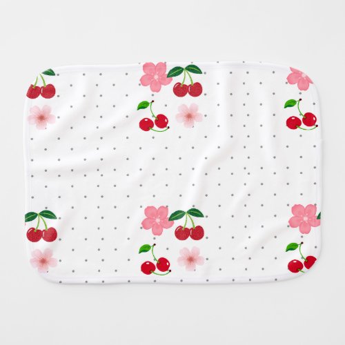 Sweet Pink Cherry Blossom Polka Dot Baby Burp Rag Cloth