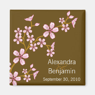 Sweet Pink Cherry Blossom Wedding Magnet Favor